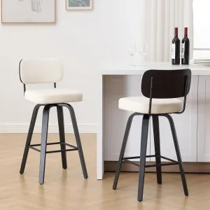 Swivel Bar Height Stools Set of 2, Upholstered Faux Leather Barstools with Back, 29" Seat Height Tall Bar Stools for Kitchen Counter, Black Wood Frame, Cream White