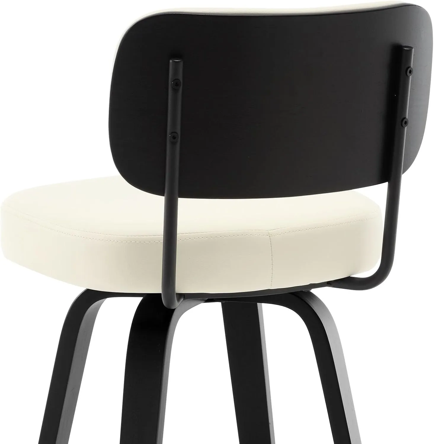 Swivel Bar Height Stools Set of 2, Upholstered Faux Leather Barstools with Back, 29" Seat Height Tall Bar Stools for Kitchen Counter, Black Wood Frame, Cream White