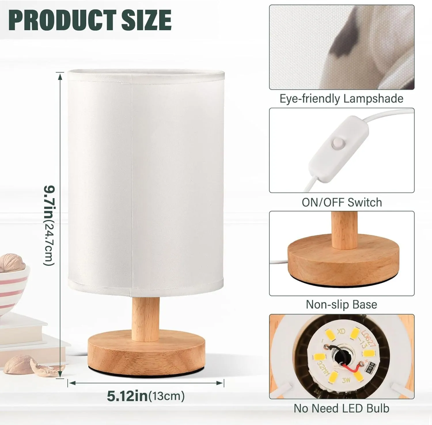 Table Lamp French Bulldog Puppy Dog Football Soccer Ball Nightstand Lamp with Wood Base Fabric Lamp Shade Bedside Desk Lamp for Living Room Bedroom Kids Room Office
