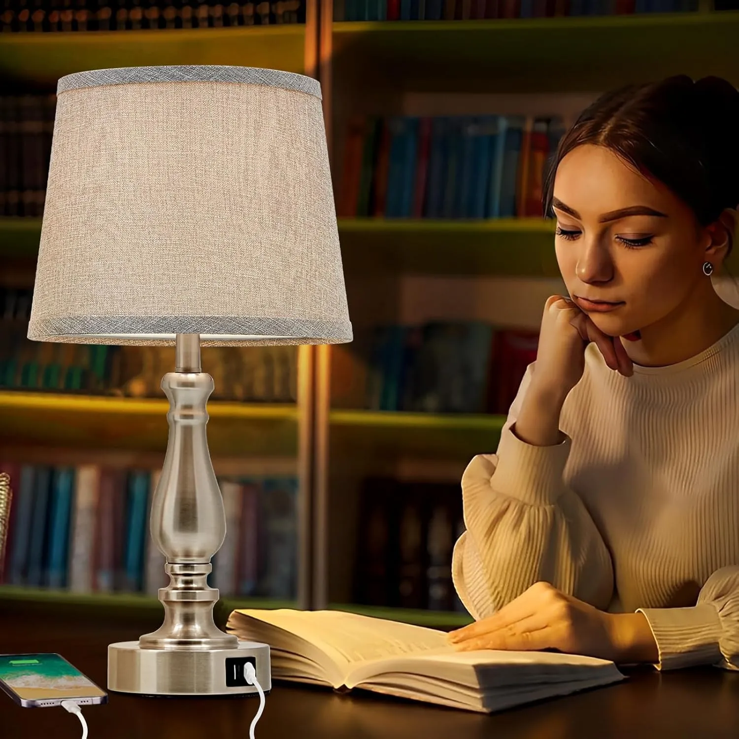 Table Lamps for Bedroom Set of 2,3 Way Dimmable Touch Bedside Lamps with Dual USB A C Ports - Nightstand Lamp for End Table Modern Night Stand Lamps for Living Room Guest Room