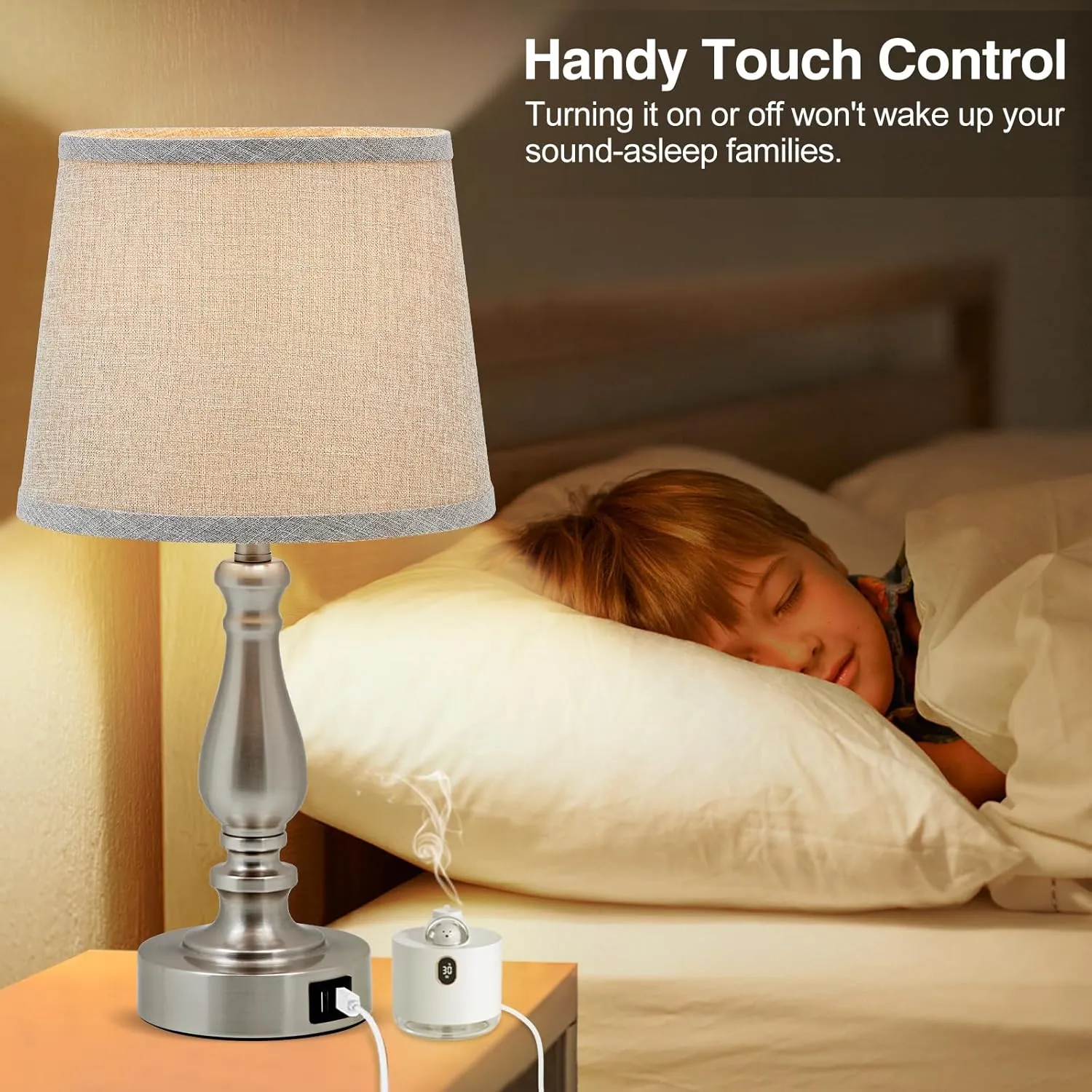 Table Lamps for Bedroom Set of 2,3 Way Dimmable Touch Bedside Lamps with Dual USB A C Ports - Nightstand Lamp for End Table Modern Night Stand Lamps for Living Room Guest Room