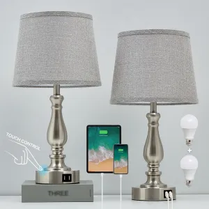 Table Lamps for Bedroom Set of 2,3 Way Dimmable Touch Bedside Lamps with Dual USB A C Ports - Nightstand Lamp for End Table Modern Night Stand Lamps for Living Room Guest Room