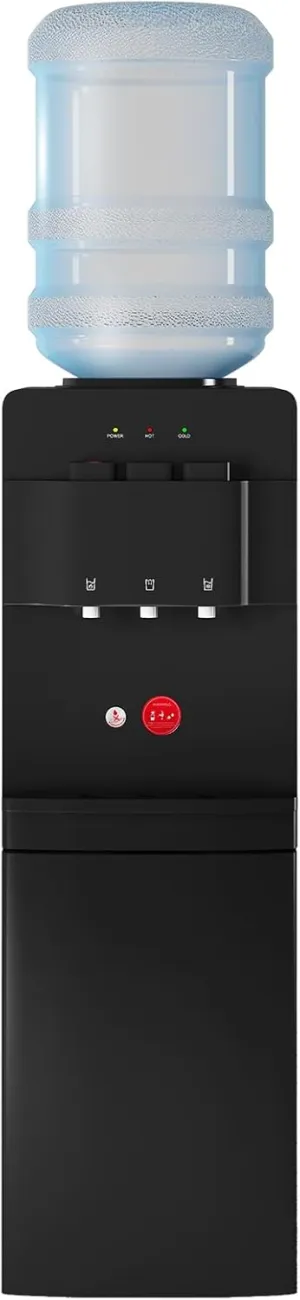 TABU Top Loading Water Cooler, 3 or 5 Gallon Bottle Water Dispenser with 3 Temperature Settings-Hot, Cold, Room Water, with Anti-Scalding Design and Child Safety Lock for Home/Office,Black