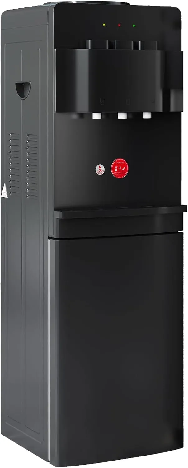 TABU Top Loading Water Cooler, 3 or 5 Gallon Bottle Water Dispenser with 3 Temperature Settings-Hot, Cold, Room Water, with Anti-Scalding Design and Child Safety Lock for Home/Office,Black