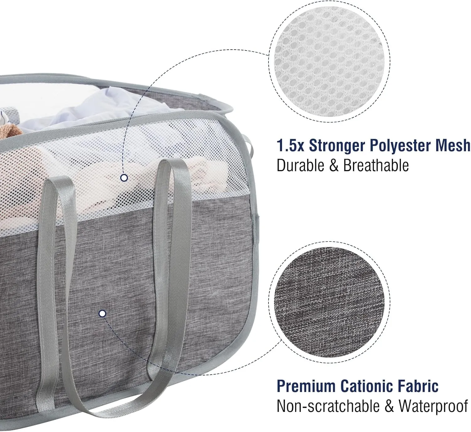 TECHMILLY Collapsible Laundry Basket, Foldable Tear Proof Mesh Pop Up Hamper with Reinforced Carry Handles for Laundry, Bathroom, Dorm or Travel (Pink, 3 Pack)