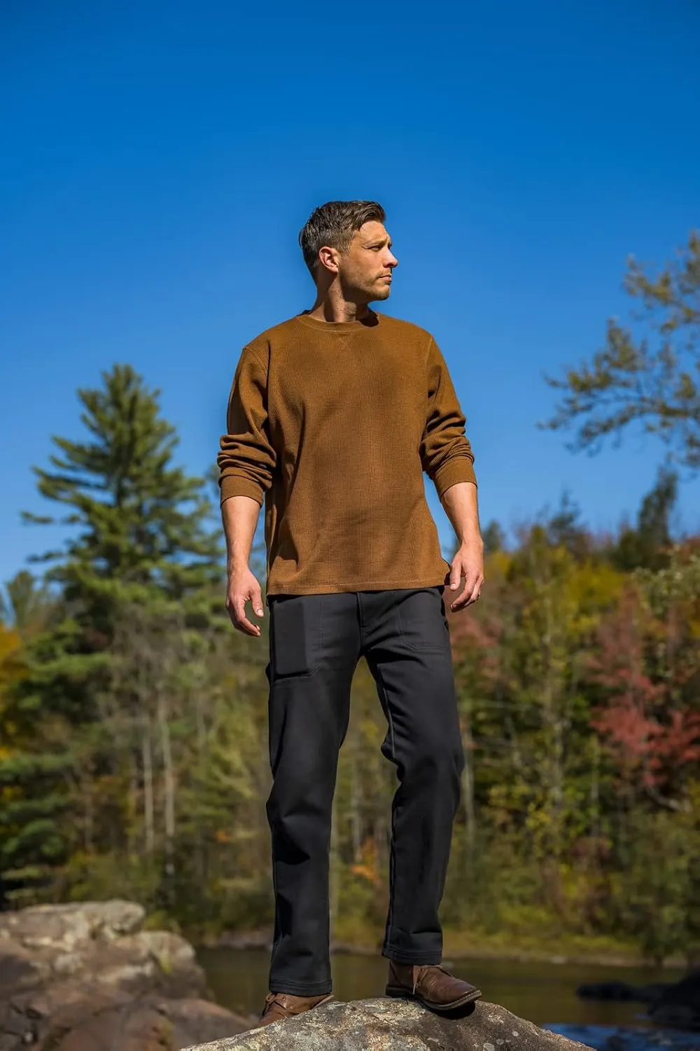 The American Outdoorsman Long-Sleeve Crew Neck Thermal Waffle Knit Shirt for Men
