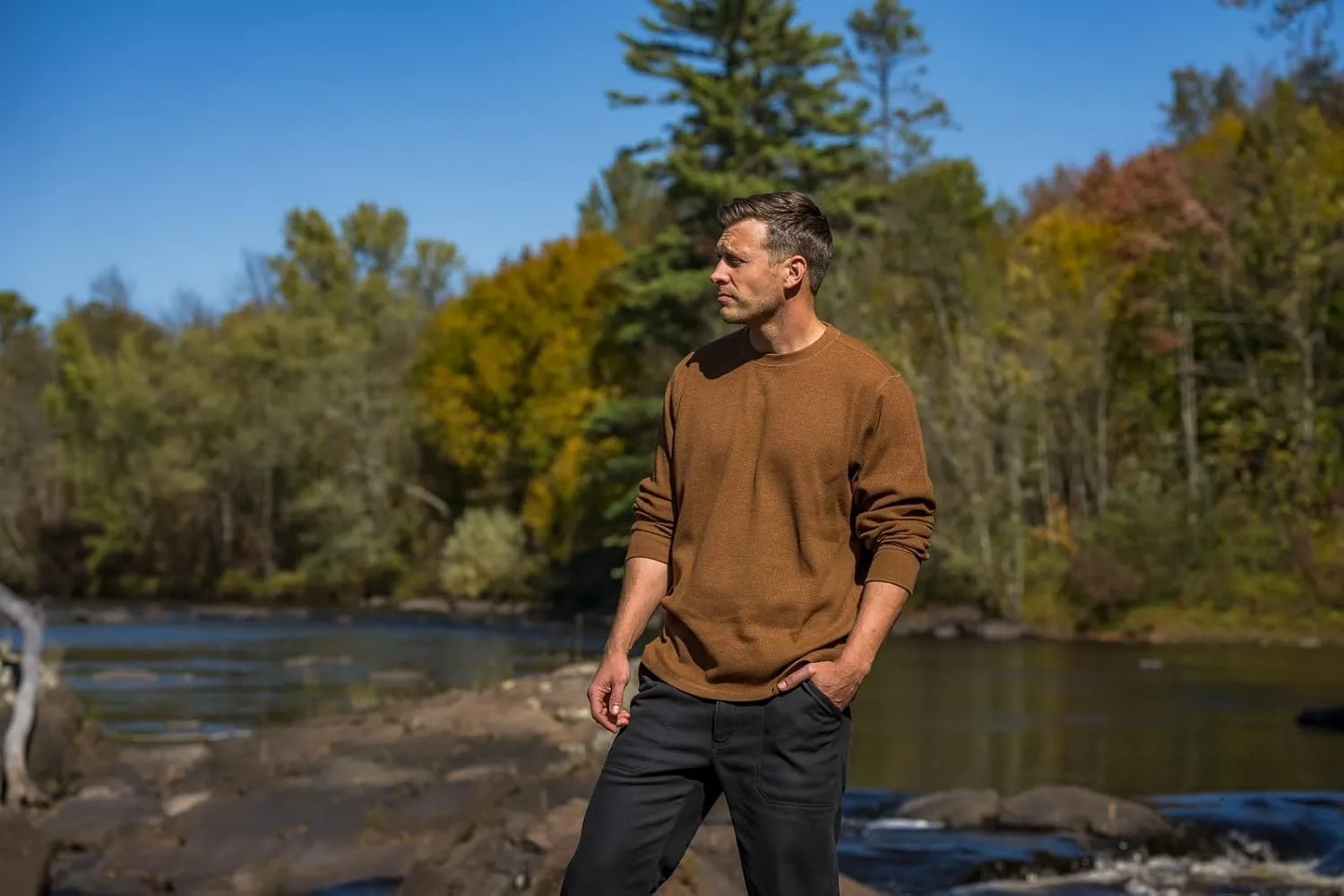 The American Outdoorsman Long-Sleeve Crew Neck Thermal Waffle Knit Shirt for Men