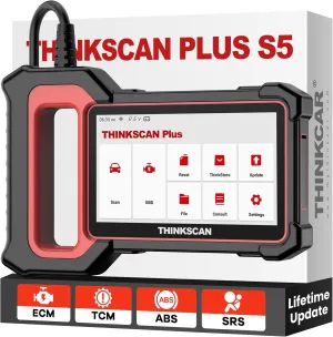 THINKCAR OBD2 Scanner, ThinkScan Plus S5 ABS,SRS,TCM,ECM System CAN Diagnostic Scan Tool, 5 Inches Touchscreen, 94 Brands Car Code Reader, FCA AutoAuth, Wireless Update