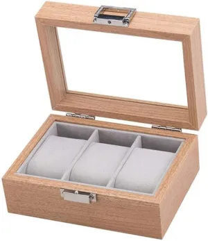 Three Slot Wooden Watch Display Cabinet Box and Lock Storage Rack Storage Box for Men and Women