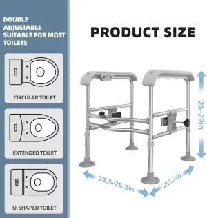 Toilet Safety Handrail for Elderly with Sensor Light, Toilet Safety Rails, Toilet Rails for Seniors, Toilet Standing Assistance for Different Toilets,Give Storage Bag(Grey)