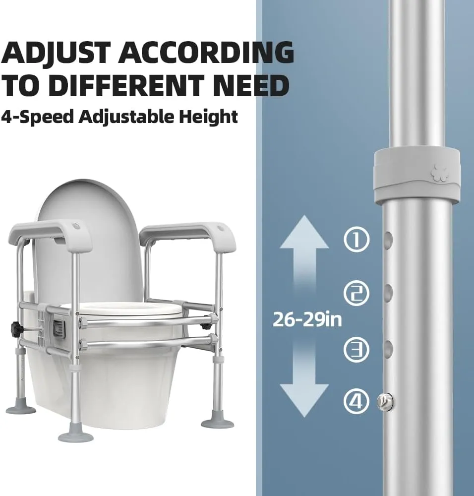 Toilet Safety Handrail for Elderly with Sensor Light, Toilet Safety Rails, Toilet Rails for Seniors, Toilet Standing Assistance for Different Toilets,Give Storage Bag(Grey)