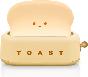 TOOGE Desk Decor Cute Toast Lamp Small Desk Lamp Night Light for Kids Rechargeable with Smile Face Kawaii Decor for Bedroom, Table, Bedside, Desk Gifts for Kids and Adults