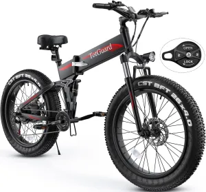 TotGuard Electric Bike, 26" x4.0 Fat Tire Electric Bike with 975W Peak Motor, 48V 10.4Ah Removable Battery, Foldable Ebike, 21.6MPH Electric Mountain Bike, Dual Shock Absorbers, 21 Speed