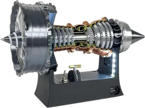TR900 Turbofan Engine Model, Adjustable Speed Aircraft Turbojet With LED Light, Mechanical Science Aero Education Toy Gift Desk Decor for Adult Hobbyists, 25cm