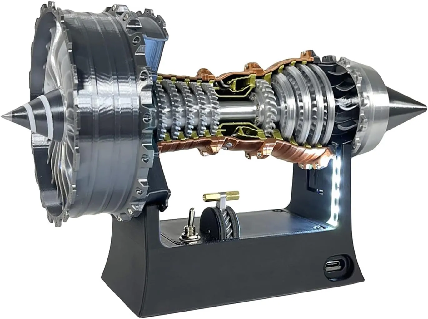 TR900 Turbofan Engine Model, Adjustable Speed Aircraft Turbojet With LED Light, Mechanical Science Aero Education Toy Gift Desk Decor for Adult Hobbyists, 25cm