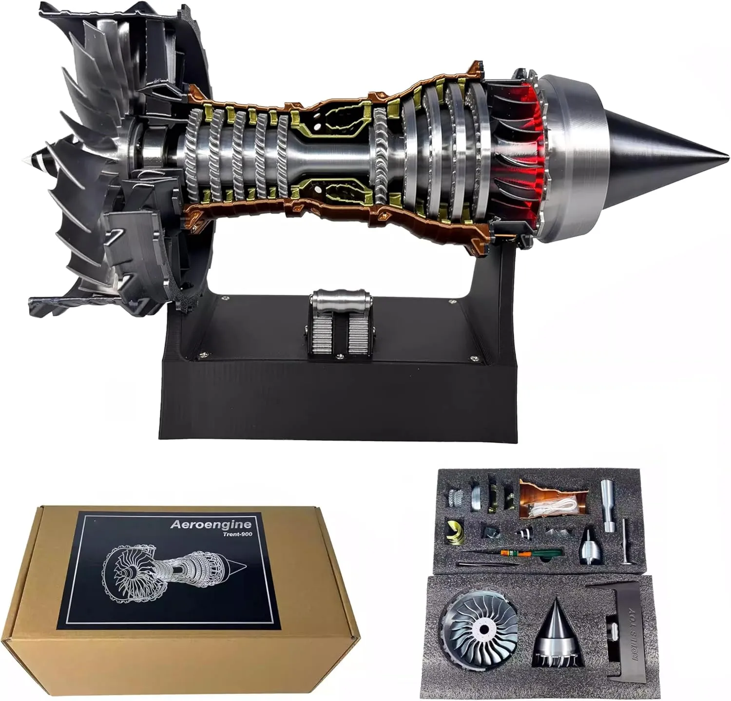 TR900 Turbofan Model Kit, Adjustable Speed Aircraft Engine with LED Light, Mechanical Science Aero Engine Education Toy Gift Decor for Adult Hobbyists, 28cm (Assembly Version)