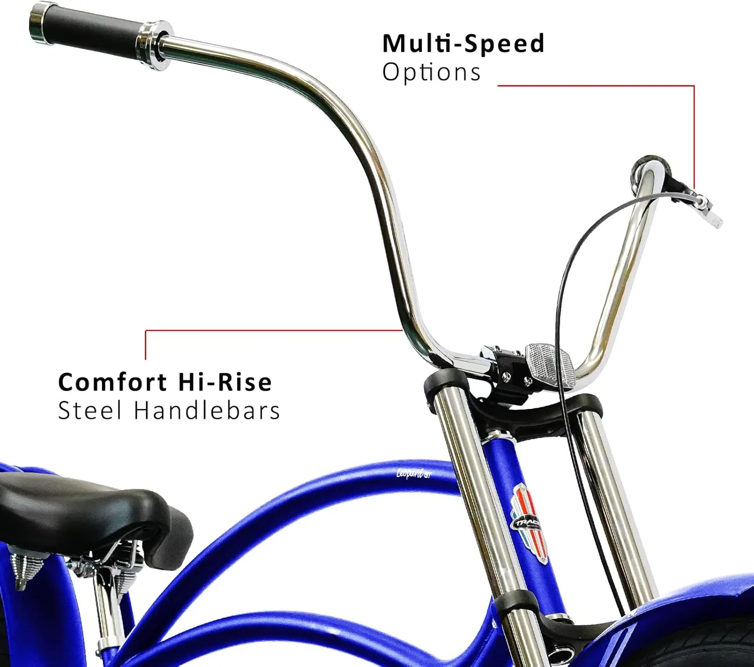 Tracer Leopard 26 Inch Wheel Chopper Stretch Bike Beach Cruiser High Rise Handlebar Suspension Fork 3 Speed 26 X 3 Fat Tires