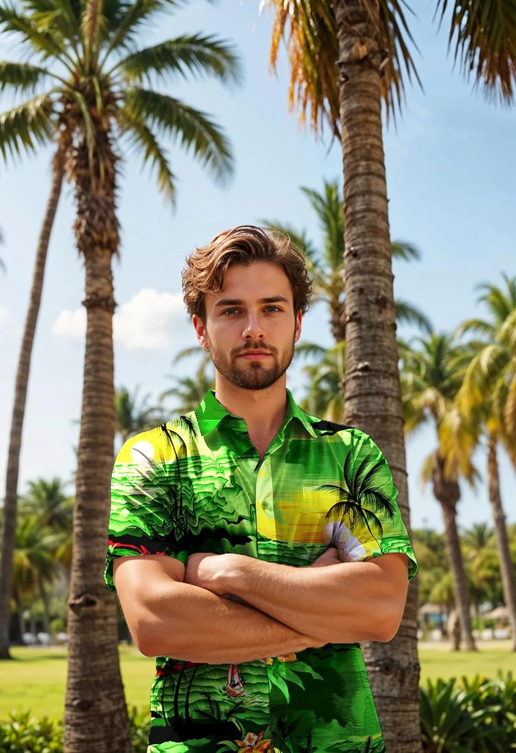 Trend-Hawaiian-Shirt Men Short-Sleeve Front-Pocket Stylish Funky Sun Surf-Boards Palms Unisex