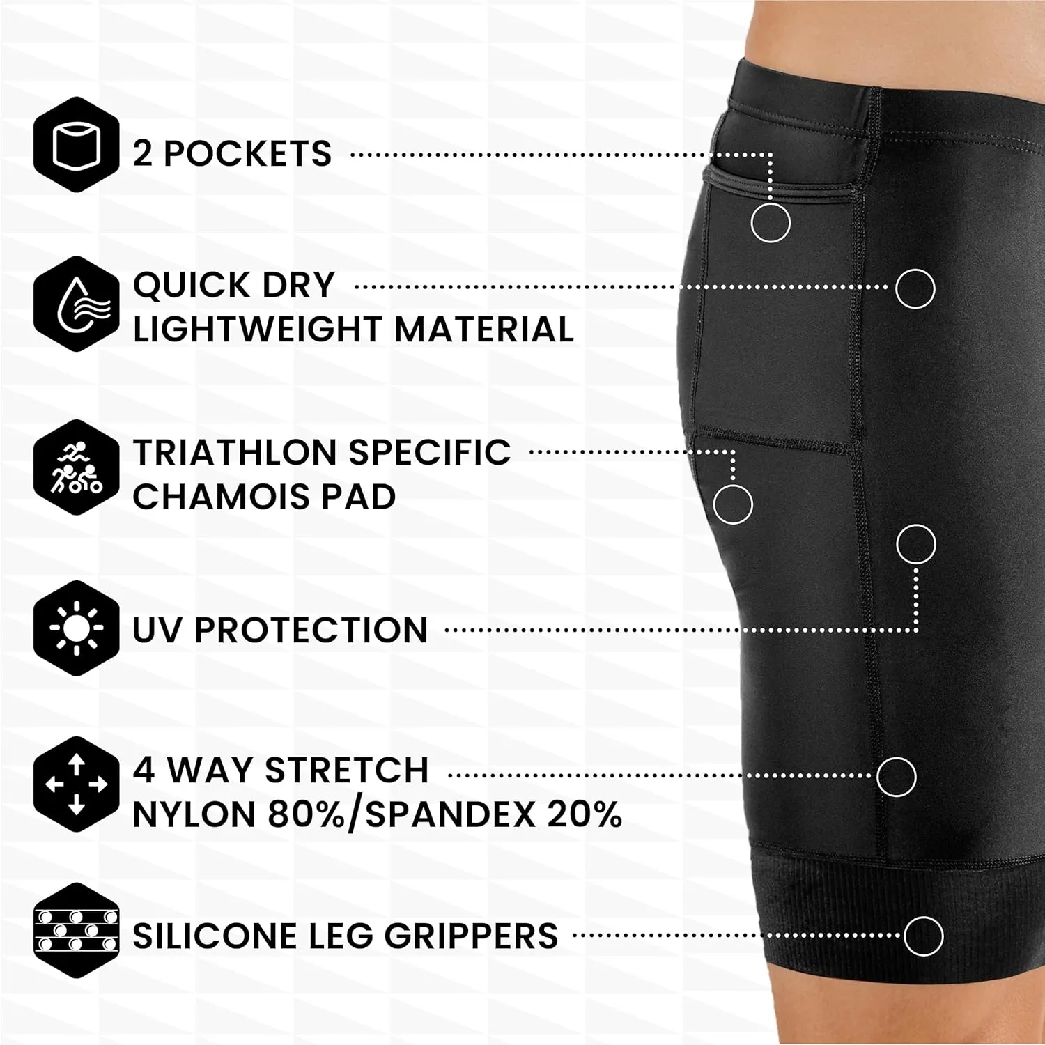 Triathlon Shorts Mens – Tri Shorts Mens – 2 Pockets FRT – Designed by Athletes for Racing