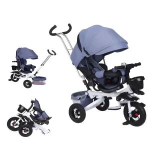 Trike Stroller,4 in 1 Baby Tricycle, Multi-Purpose Bike, Folding steering Tricycle Stroller, Learning Bike With Removable Handrail, Shock Absorbing Design,Push Tricycle for Toddlers 1-6,White  