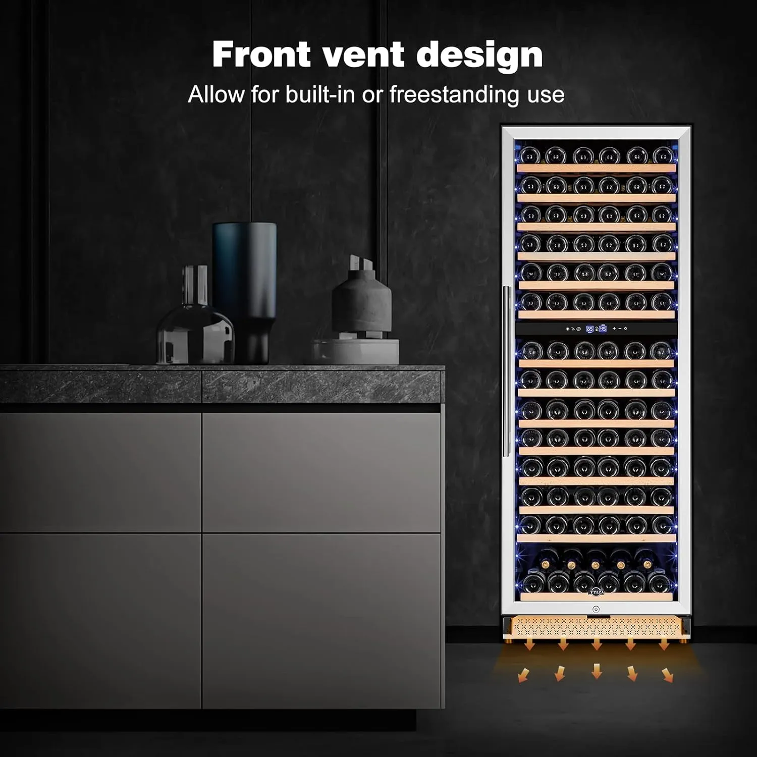 Tylza 24 Inch Wine Fridge Dual Zone, 154 Bottle Wine Cooler Refrigerator With Stainless Steel and Professional Compressor, Fast Cooling Low Noise and No Fog Built-in or Freestanding