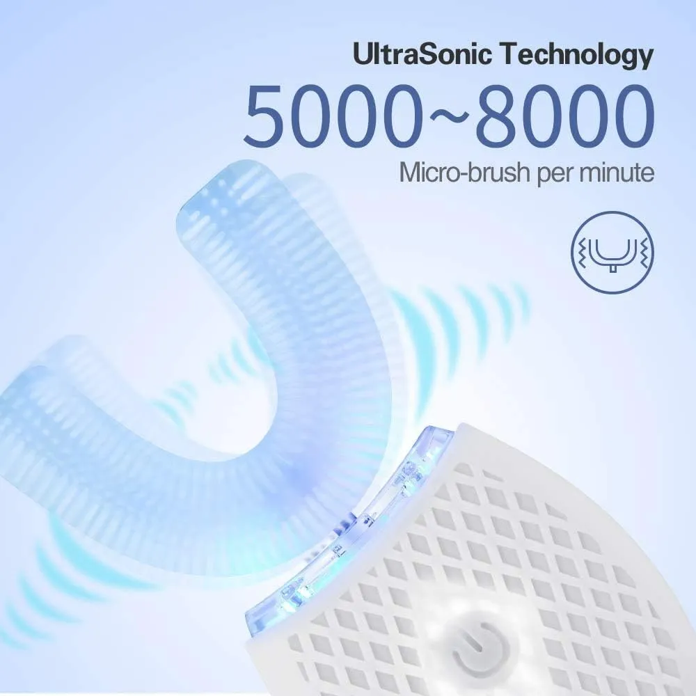 U-Shaped Automatic Ultrasonic Toothbrush, 360° Electric Toothbrush for Adults for Teeth Whitening, Rechargeable Ultrasonic Tooth Brush for Travel Home Dual-use (White, 1)