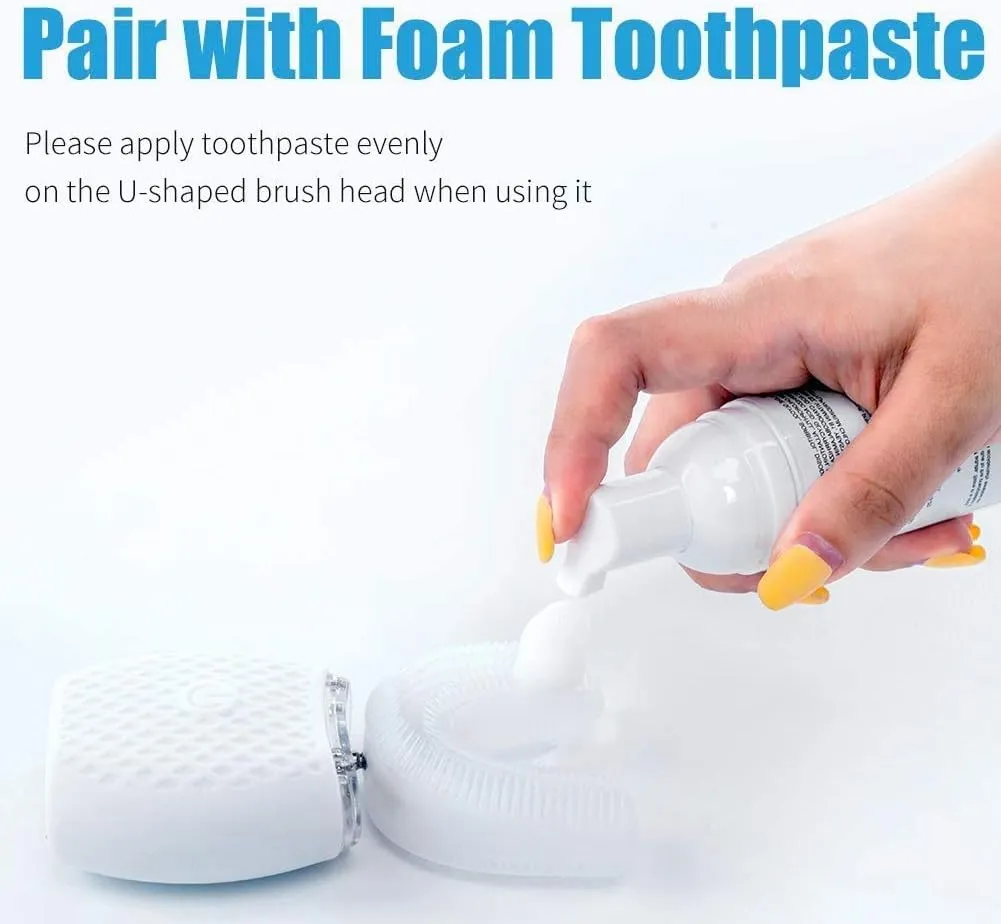 U-Shaped Automatic Ultrasonic Toothbrush, 360° Electric Toothbrush for Adults for Teeth Whitening, Rechargeable Ultrasonic Tooth Brush for Travel Home Dual-use (White, 1)