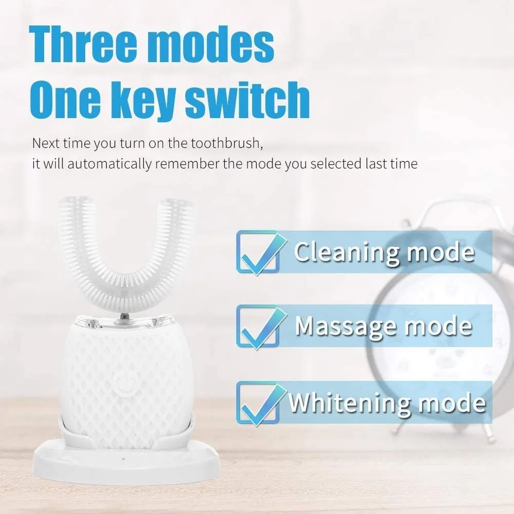 U-Shaped Automatic Ultrasonic Toothbrush, 360° Electric Toothbrush for Adults for Teeth Whitening, Rechargeable Ultrasonic Tooth Brush for Travel Home Dual-use (White, 1)