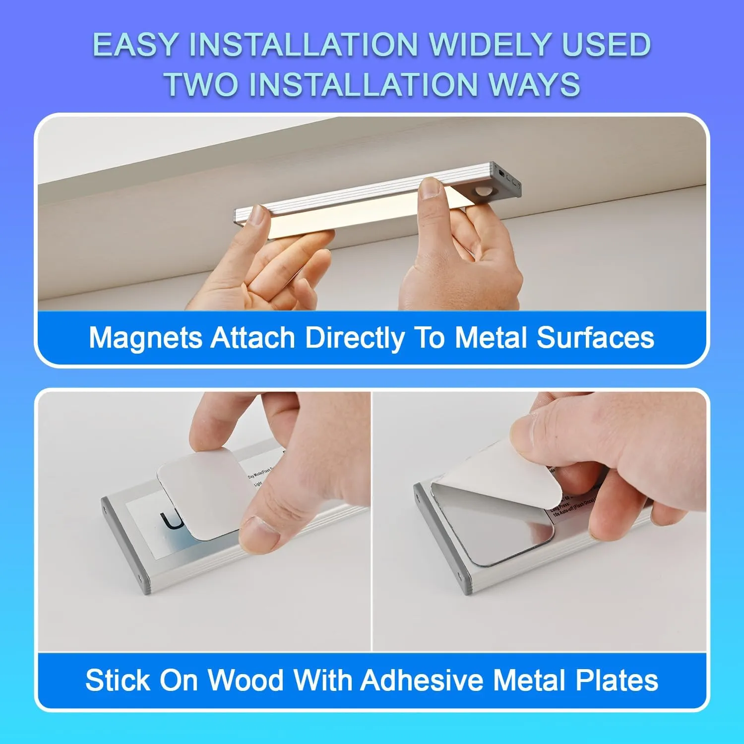 Under Cabinet Lighting, 8 inch 3200 mAh Rechargeable Battery Operated Closet Lights, Magnetic Motion Sensor Light Indoor, Under Counter Lights for Kitchen Stair(3 Color Temp., 2 Pack)