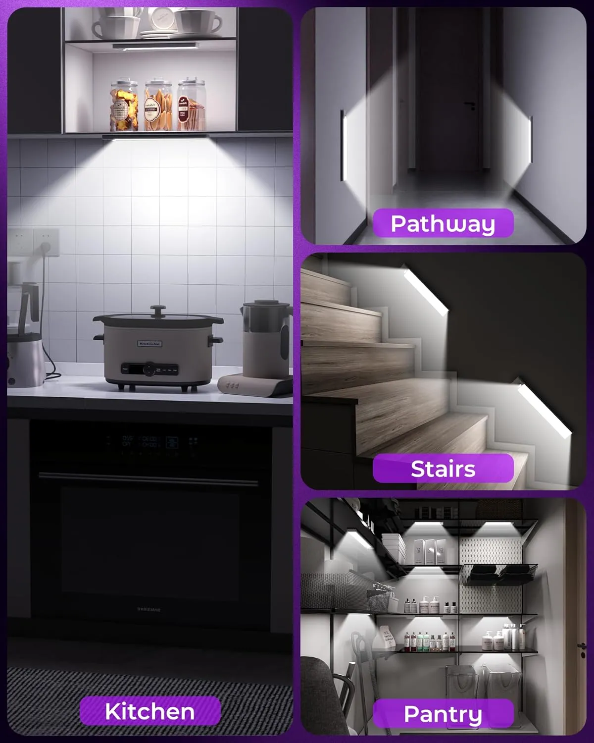 Under Cabinet Lights Motion Sensor LED Closet Lights Battery Operated Wireless (White, 2Pack)