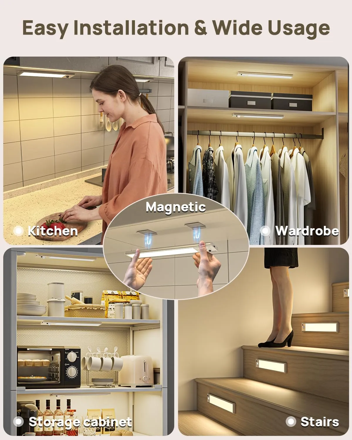 Under Cabinet Lights with Remote Control,2500mAh USB Rechargeable Motion Sensor Light Indoor,350 Lumen LED Closet Light,3 Color Temps Wireless Under Counter Lights for Kitchen, Wardrobe,Hallway,7 Pack