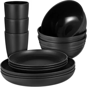 Unomor 1Set Straw Dinnerware Set Outdoor Dinner Plates and Bowls Versatile Dining Dishes for Home Camping and Picnics Safe and Sturdy Resistant