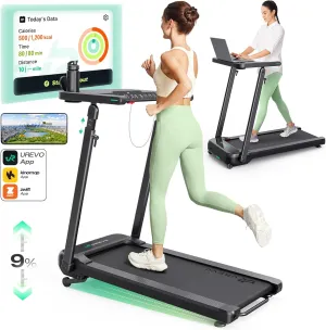 UREVO Smart Walking Pad Treadmill with Adjustable Desk, Foldable Treadmills with Incline, Folding Treadmill Desk, Walking Pad with Handle Bar, UREVO SmartCoach App, Remote Control, 265 Lbs Capacity