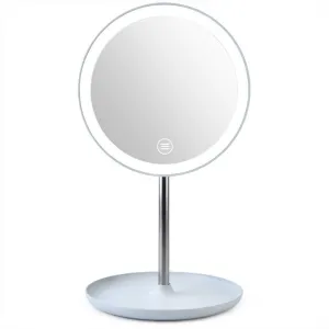 USB/AAA Batteries LED Light Makeup Mirror Countertop Cosmetic Makeup Bathroom Vanity Mirror Portable Travel Desktop Mirrors (Blue)