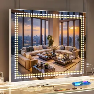 VANITII Vanity Mirror with Lights 32"x23" Hollywood Vanity Mirror with USB Charging Tempered Glass Makeup Mirror with 10X Magnification 3 Color Modes Dimmable for Tabletop Wall Mounted