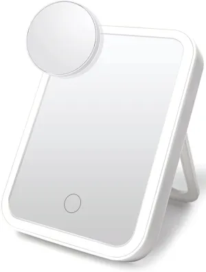 Vanity Mirror LED Makeup Mirror Touch Screen Light Portable Standing Folding Vanity Mirroir Magnifying Compect Cosmetics Mirror (Color : 3lights White) (3lights White)