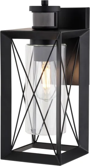 VAXCEL Milton Matte Black Outdoor Wall Light with Motion Sensor, Dusk to Dawn Feature and Clear Glass Shade, Ideal for Front Doors, Patios, or Garage, LED Compatible, 60W E26 Bulb Required