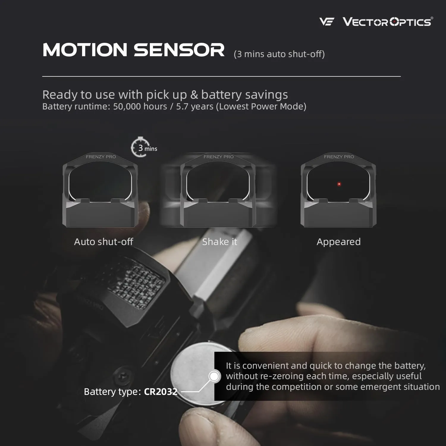 Vector Opitcs Frenzy-x 1x19x26 Illuminated 3 MOA Red Dot, Aspheric Sight, Side Battery, Low Profile, Motion Awake,IPX7, 7075 T6 Aluminum, SCRD-64