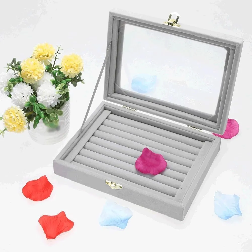 Velvet Jewelry Box with Cover Jewelry Display Box Tray Holder Storage Box Organizer