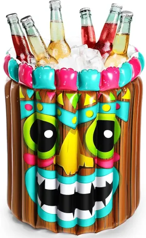 Vesici Totem Tiki Inflatable Cooler 25 x 20 Inch Hawaiian Luau Drink Tiki Party Summer Drink Cooler for Hawaiian Luau Beach Summer Party Supplies BBQ Birthday Tropical