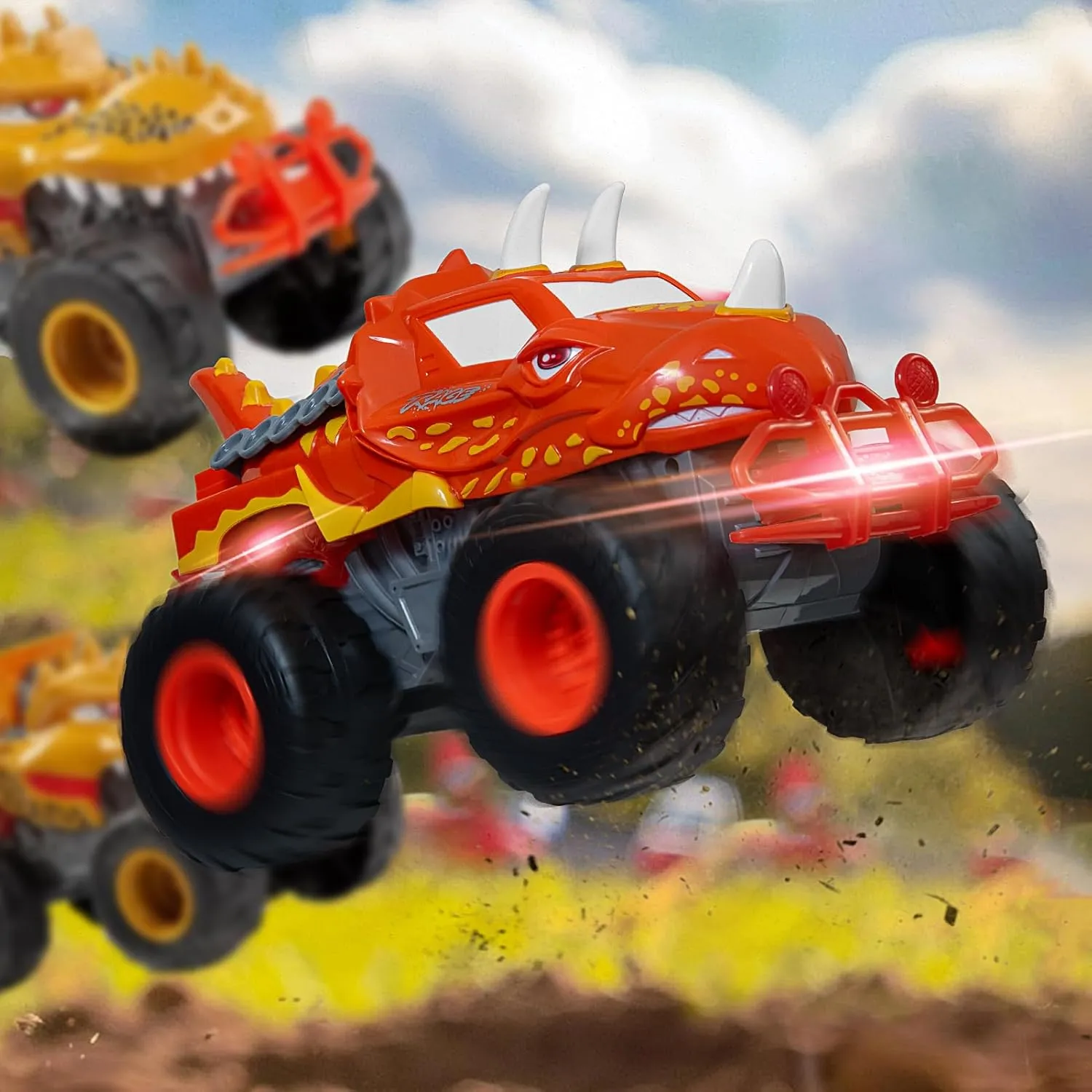 Veslier Big Dinosaur Monster Truck Toys for Boys Age 3 4 5 6 7 Year Old -Lights & Sounds Large Transportation Truck Toy for Kids Boy