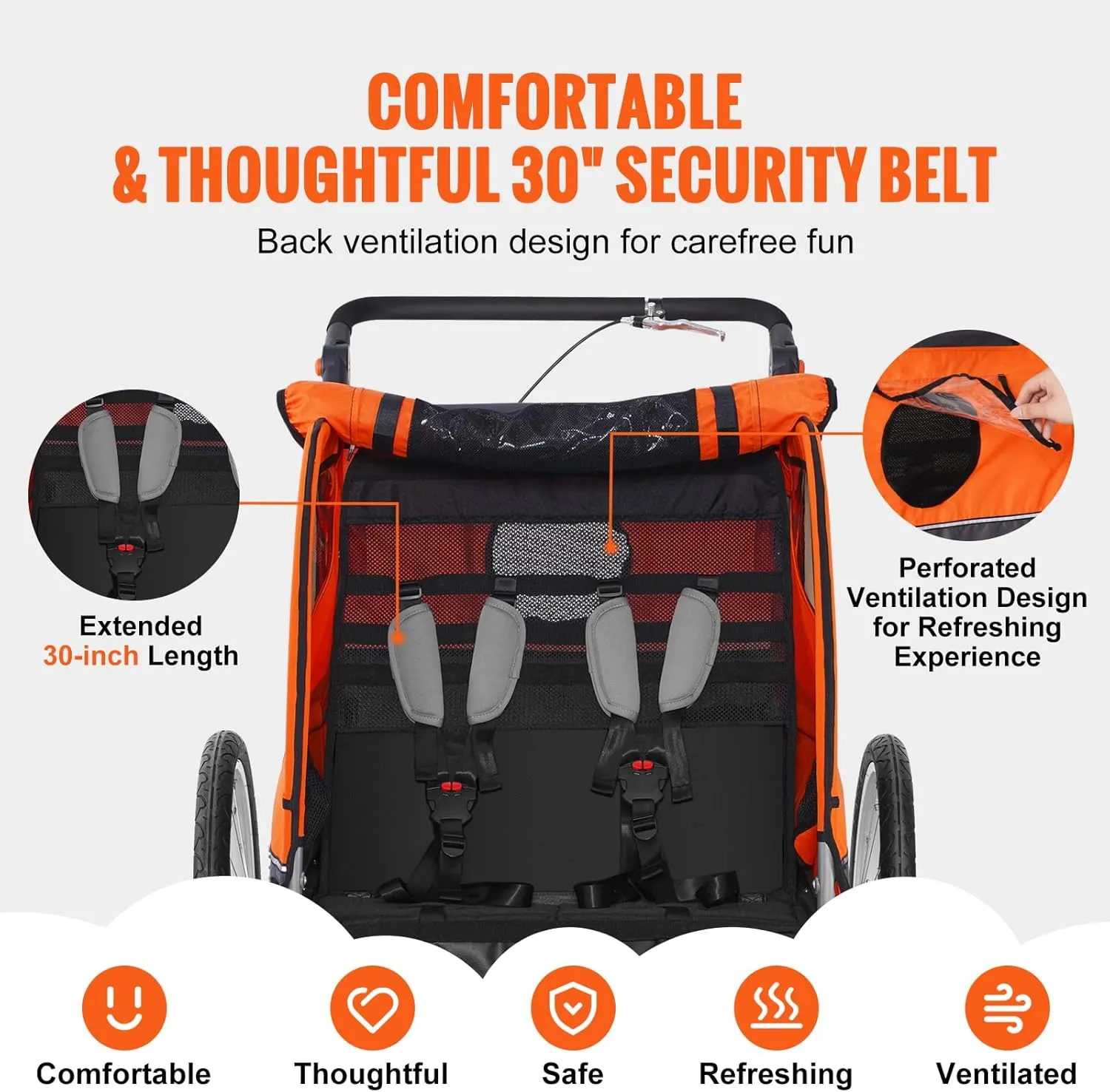 VEVOR Bike Trailer for Toddlers, Kids, 2 Seat, Supports up to 100/110 lbs, 2-in-1 Canopy Carrier Converts to Stroller, Tow Behind Foldable Child Bicycle Trailer with Universal Bicycle Coupler