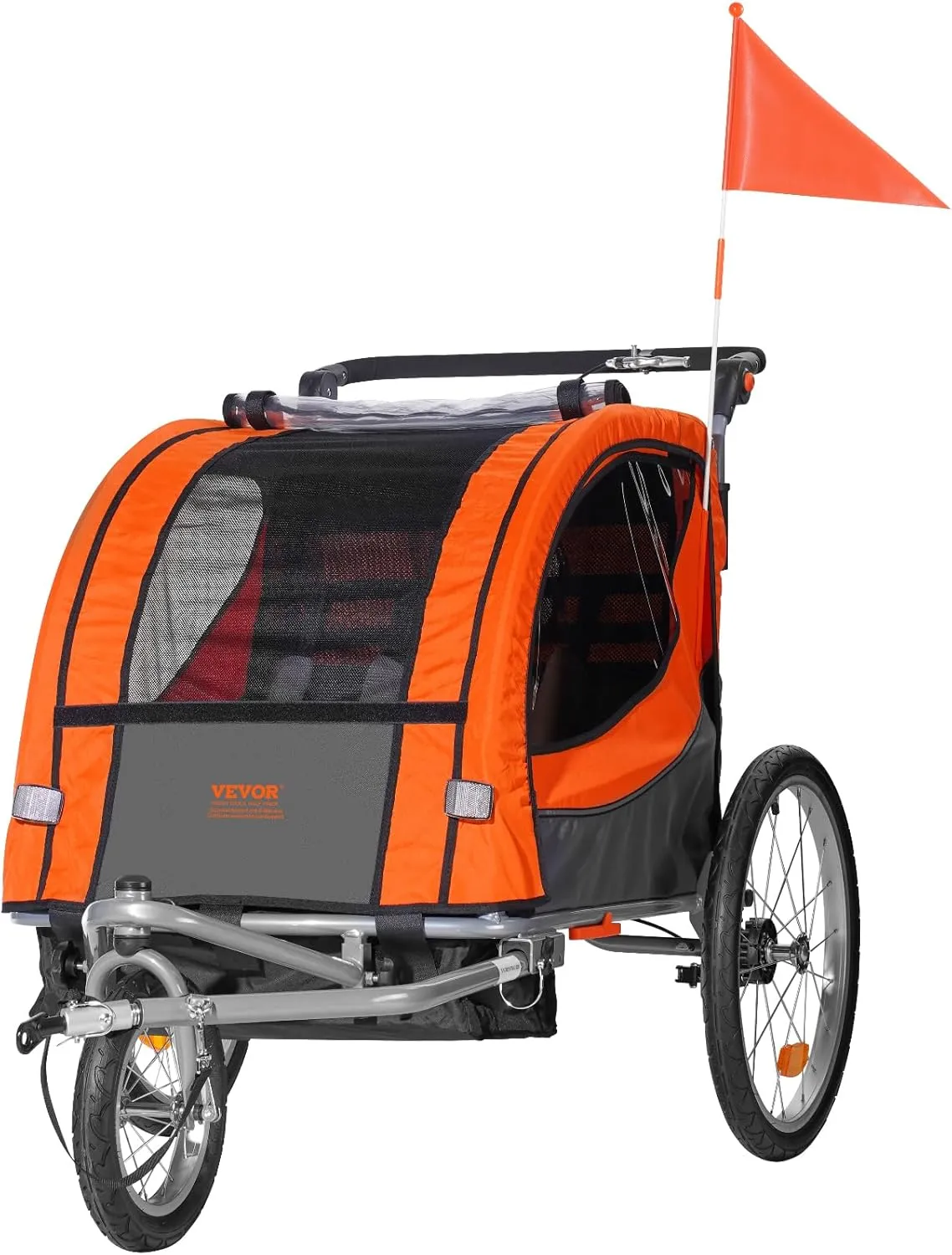 VEVOR Bike Trailer for Toddlers, Kids, 2 Seat, Supports up to 100/110 lbs, 2-in-1 Canopy Carrier Converts to Stroller, Tow Behind Foldable Child Bicycle Trailer with Universal Bicycle Coupler