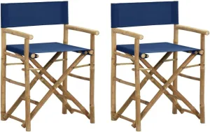 vidaXL Modern Bamboo and Fabric Folding Director's Chairs in Blue - Set of 2, Sturdy Outdoor Patio Furniture with Fabric Seat and Backrest