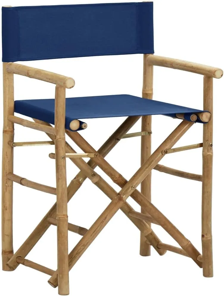 vidaXL Modern Bamboo and Fabric Folding Director's Chairs in Blue - Set of 2, Sturdy Outdoor Patio Furniture with Fabric Seat and Backrest