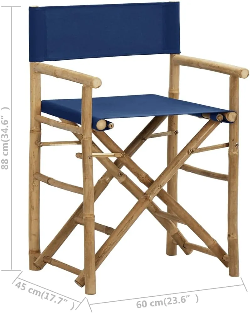 vidaXL Modern Bamboo and Fabric Folding Director's Chairs in Blue - Set of 2, Sturdy Outdoor Patio Furniture with Fabric Seat and Backrest