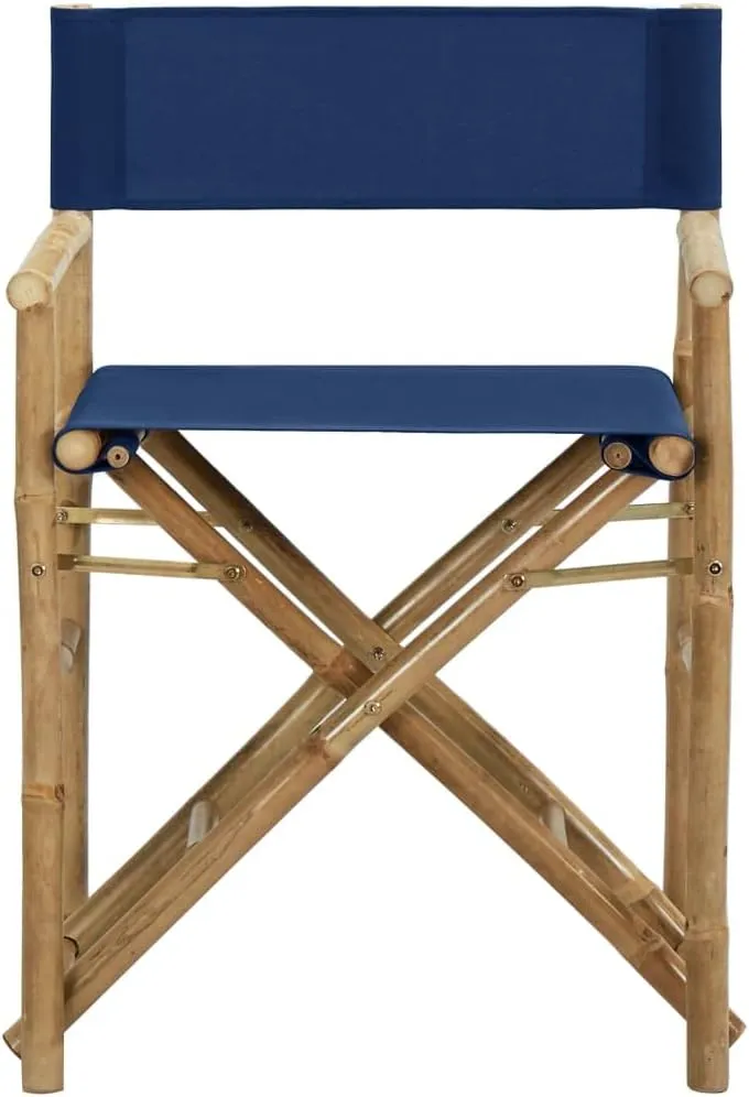 vidaXL Modern Bamboo and Fabric Folding Director's Chairs in Blue - Set of 2, Sturdy Outdoor Patio Furniture with Fabric Seat and Backrest