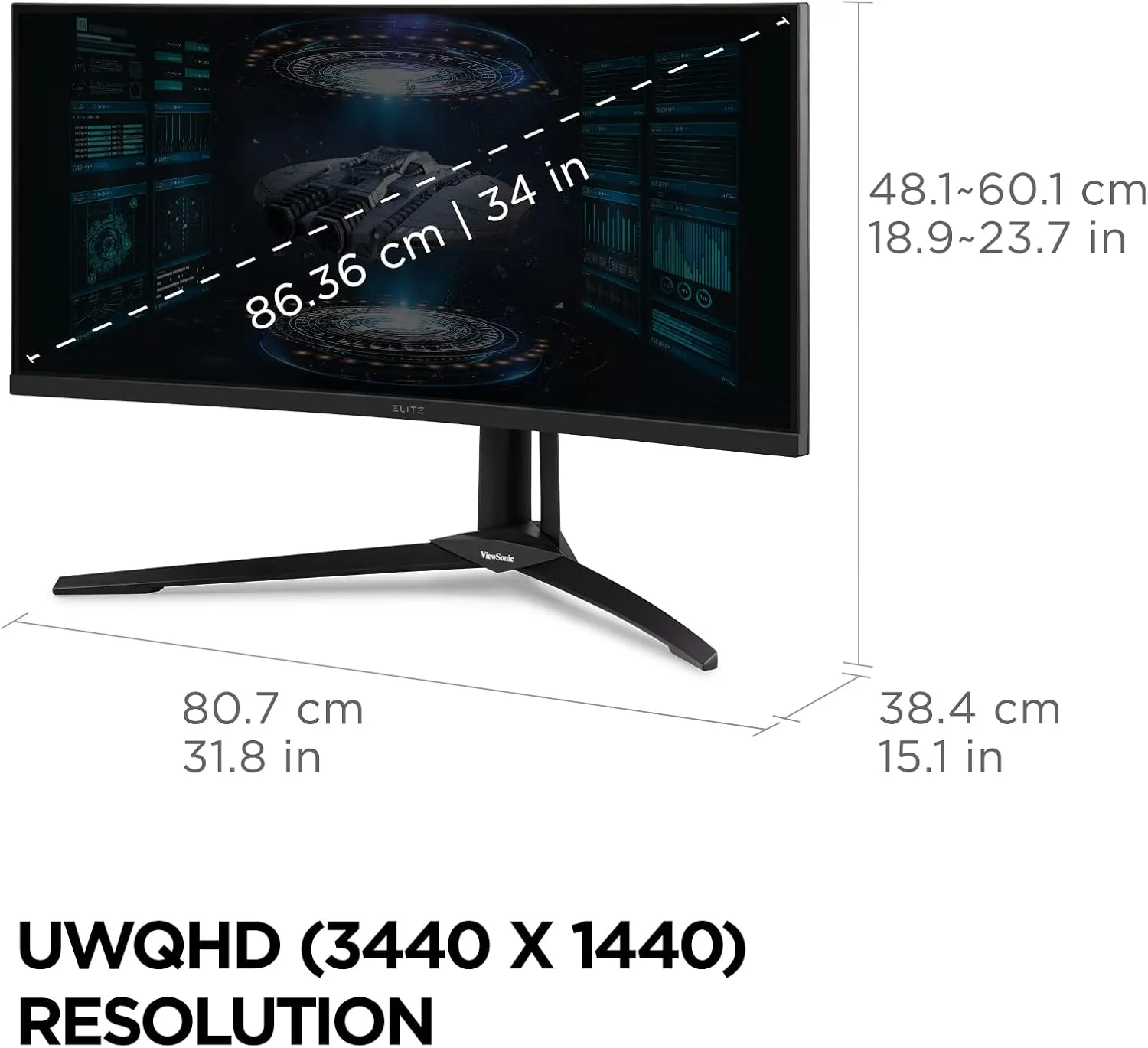 ViewSonic Elite XG341C-2K-S 34"" 1440p Curved Gaming Monitor - Certified Refurbished, Black