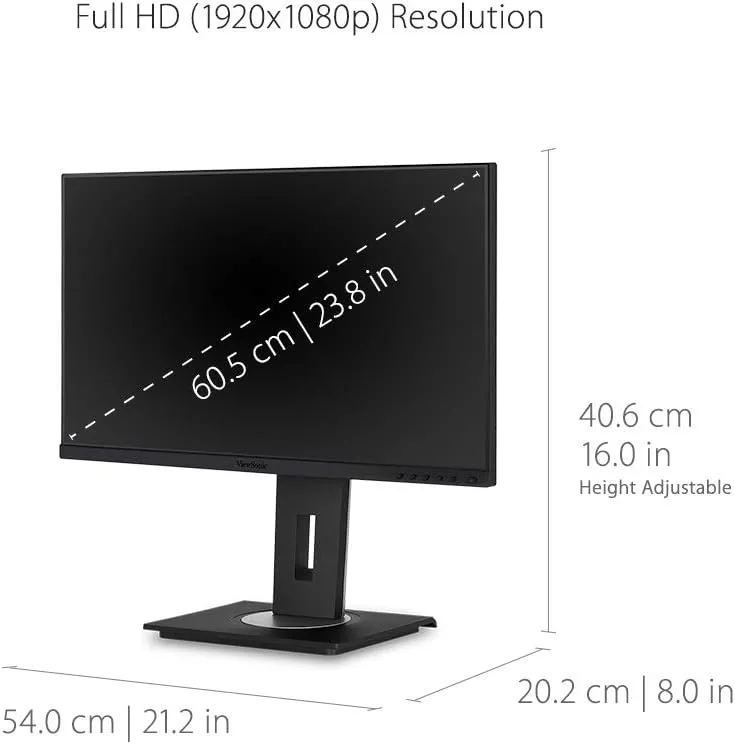 ViewSonic VG2455 24 Inch IPS 1080p Monitor with USB C, HDMI, DisplayPort, VGA and 40 Degree Tilt Ergonomics for Home and Office