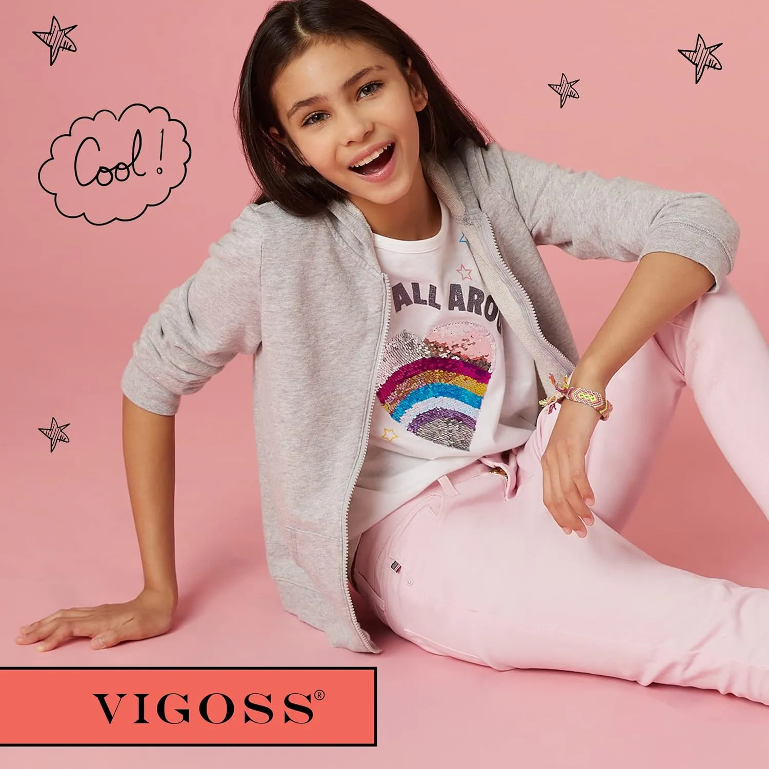 VIGOSS Girls’ Shorts – Basic Soft Stretch Twill Shorts for Girls – Kids’ Adjustable Roll-Cuff Shorts (4-16)